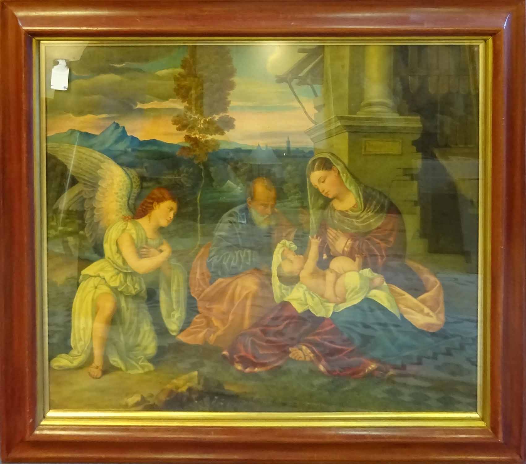 19th CENTURY SCHOOL 'The Holy Family and Angel in Adoration', watercolour, 70cm x 84cm,