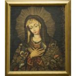 CUSCO SCHOOL 'Madonna', oil on canvas, 98cm x 80cm, framed.