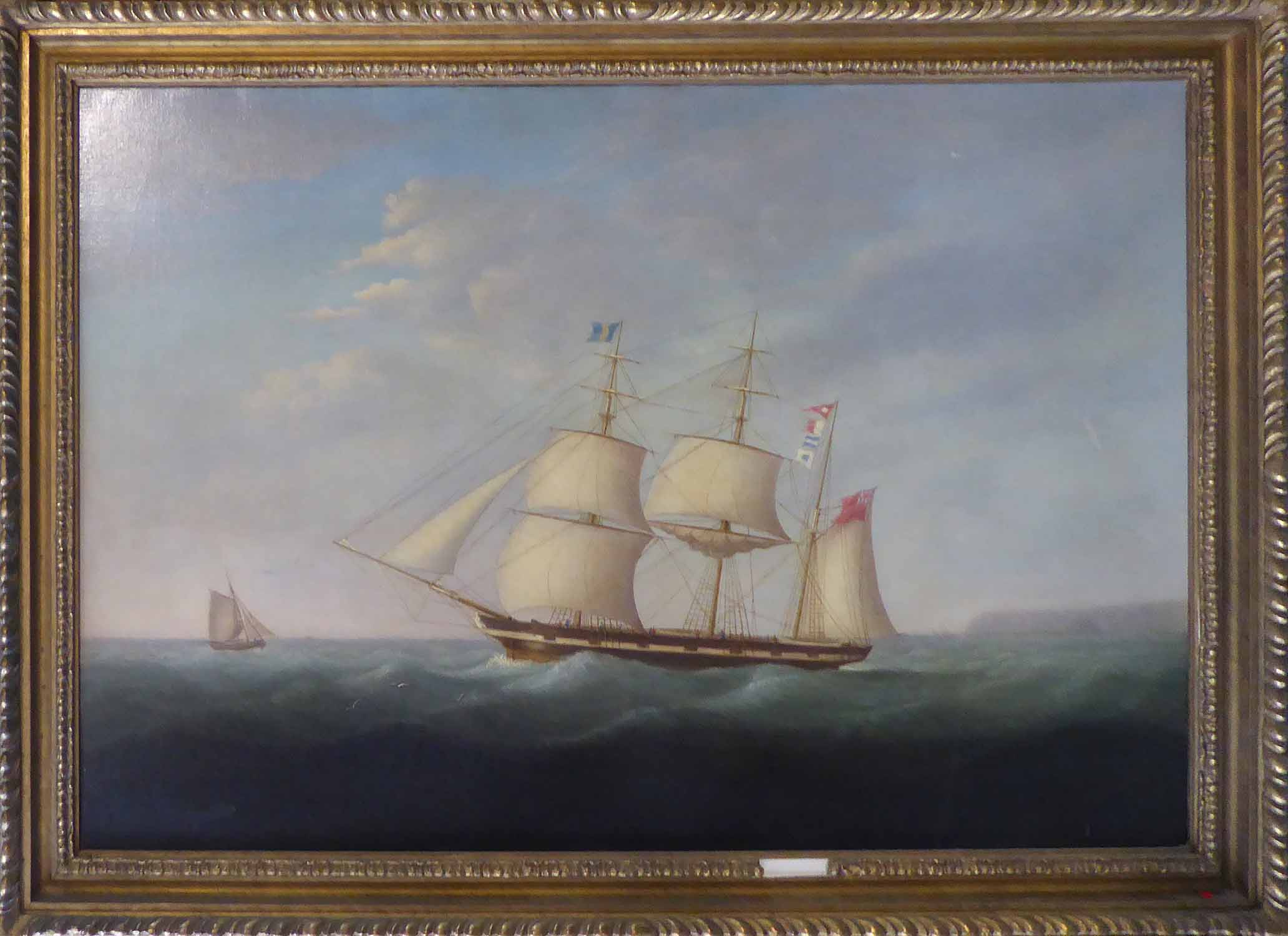 HALLETT 'Tall Ship', oil on canvas, signed lower left, 65cm x 95cm, framed.