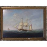 HALLETT 'Tall Ship', oil on canvas, signed lower left, 65cm x 95cm, framed.