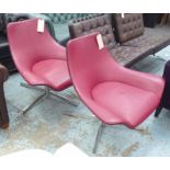 MATTEO GRASSI, swivel chairs, a pair, in burgundy leather, each 87cm x 81cm H.