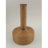 A SUPERB JAPANESE BAMBOO BASKET WEAVE FLOWER VASE, of mallet shape,