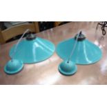 HANGING LIGHTS, a pair, turquoise ceramic, 32cm W.