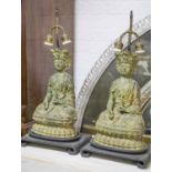 LAMPS, a pair, vintage Chinese bronze Guanyin lamps approx 44cm H.