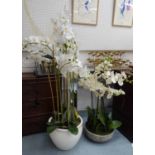 FAUX PLANT DISPLAYS, a set of five, including orchids etc, tallest 140cm H.
