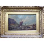 G. BARETT 'Choppy Waters', 1877, oil on canvas, signed and dated lower right, 25cm x 45cm, framed.