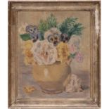20th CENTURY FRENCH SCHOOL 'Flowers in Olive Pot', oil on board, signed indistinctly lower left,