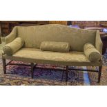 SOFA, George III and later mahogany in pale green damask, 98cm H x 197cm.