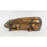 TREEN, a rare 18th/19th century large table tobacco box in the form of a recumbent dog,