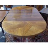 DINING TABLE, mid 20th century rosewood and sycamore with a parquetry top and two extra leaves,