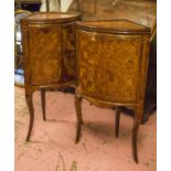 BOWFRONT CORNER CABINETS, a pair, 18th century Italian kingwood parquetry,