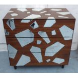 CHEST OF DRAWERS, contemporary Continental style abstract design with mirror detail, three drawers,