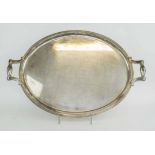 CHRISTOFLE FRANCE, a large oval shaped silver plated two handles tea tray.