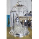 BIRD CAGE DRINKS SET, including a cockatoo decanter with shot glass in birdcage frame, 67cm H.