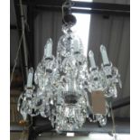 CHANDELIER, ten branch twisted swept arms with crystal drops, 100cm H plus chain.