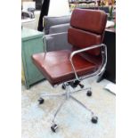 SOFT PADDED DESK CHAIR, after Charles & Ray Eames hand finished leaf brown leather,