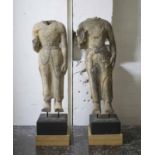 SCULPTURE FRAGMENTS, a pair, antique Asian terracotta, on later modern stands, approx 48cm x 50cm H.