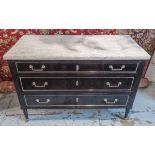 COMMODE, 19th century French Directoire design, ebonised and silver metal mounted,