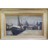 JEANETTE RAPP (American 1928-1998) 'Fishing Port', oil on canvas, signed lower right, 33cm x 54cm,