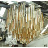 MURANO TRIEDI CHANDELIER, vintage with amber crystal drops, 50cm H plus chain.