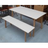 HAY COPENHAGEN DINING TABLE, with bench in dusty grey finish, 140cm x 77cm x 74cm H.