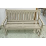 GARDEN BENCH, grey painted with slatted back and seat, 124cm W.