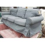 SOFA, traditional style, three seater in grey upholstery, 84cm D x 91cm H x 220cm W.