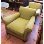 ARMCHAIRS, a pair, Victorian design, each with green patterned upholstery, 98cm W x 80cm H.