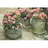 GARDEN PLANTERS, a set of three composite stone,