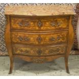 BOMBE COMMODE, early 20th century French tulipwood,