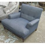 ARMCHAIR, of large size in blue fabric, 97cm W.
