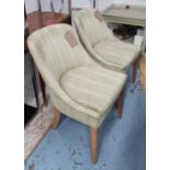 DINING CHAIRS, a set of six, tub backs in contemporary green striped upholstery.