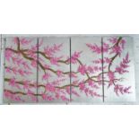 LACQUERED PANELS, Sakura blossom lacquered, a set of four, each panel 50cm x 100cm.