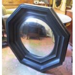 CONVEX WALL MIRROR, octagonal ebonised, 103cm W x 103cm H.