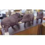 WILD BOAR MODELS, a set of three, stylised studies, 30cm H.