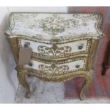 SIDE TABLES, a pair, Florentine of Serpentine form, cream and gilt, each with two drawers,