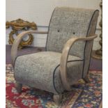 HALABALA CHAIR, limed beech with grey chenille and blue velvet piping upholstery, 67cm W.