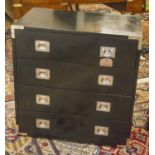 CHEST, Campaign style, ebonised and silver metal mounted, with three long drawers,