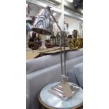 TABLE LAMP, chrome domed shade extending arm on stepped base, 70cm H.