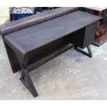 CAMERICH DESK, black X framed wood with two drawers, 135cm x 46cm x 75cm H.