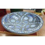 IZNIK BOWL, in blue and white with metal decoration, 40cm Diam.