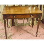 WRITING TABLE, Regency mahogany with single drawer, 76cm H x 91cm W x 55cm D.