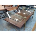 COFFEE TABLE, glass with wooden undertier, mid 20th century style, 67cm W x 117cm L x 44cm H.