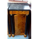 SIDE CABINET, Empire style in walnut finish with marble top, 39cm x 26cm x 80cm H.