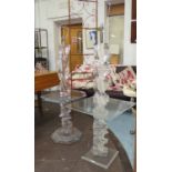 PERSPEX FLOOR READING LAMPS, one with an octagonal table top, the other octagonal, each 135cm H.