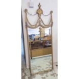 WALL MIRROR, Georgian style gilt framed with swagged surmount and a shaped and bevelled plate,