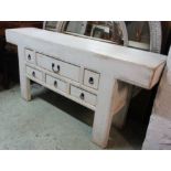CHINESE STYLE SIDEBOARD, in a cream painted finish with a rectangular top and six drawers below,