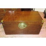 CHINESE TRUNK, camphorwood lined with a rectangular hinged top and brass handles,