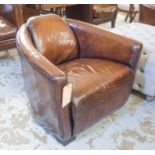 AVIATOR ARMCHAIRS BY HALO, a pair in hand finished leaf brown stitched leather, stamped 'Halo'.
