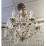 CHANDELIER, six branches, gilt, with droplets, approx 50cm H.